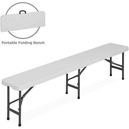 SalonMore 6 ft Plastic White Folding Bench, for Indoor Outdoor Picnic Camping Weeding Party