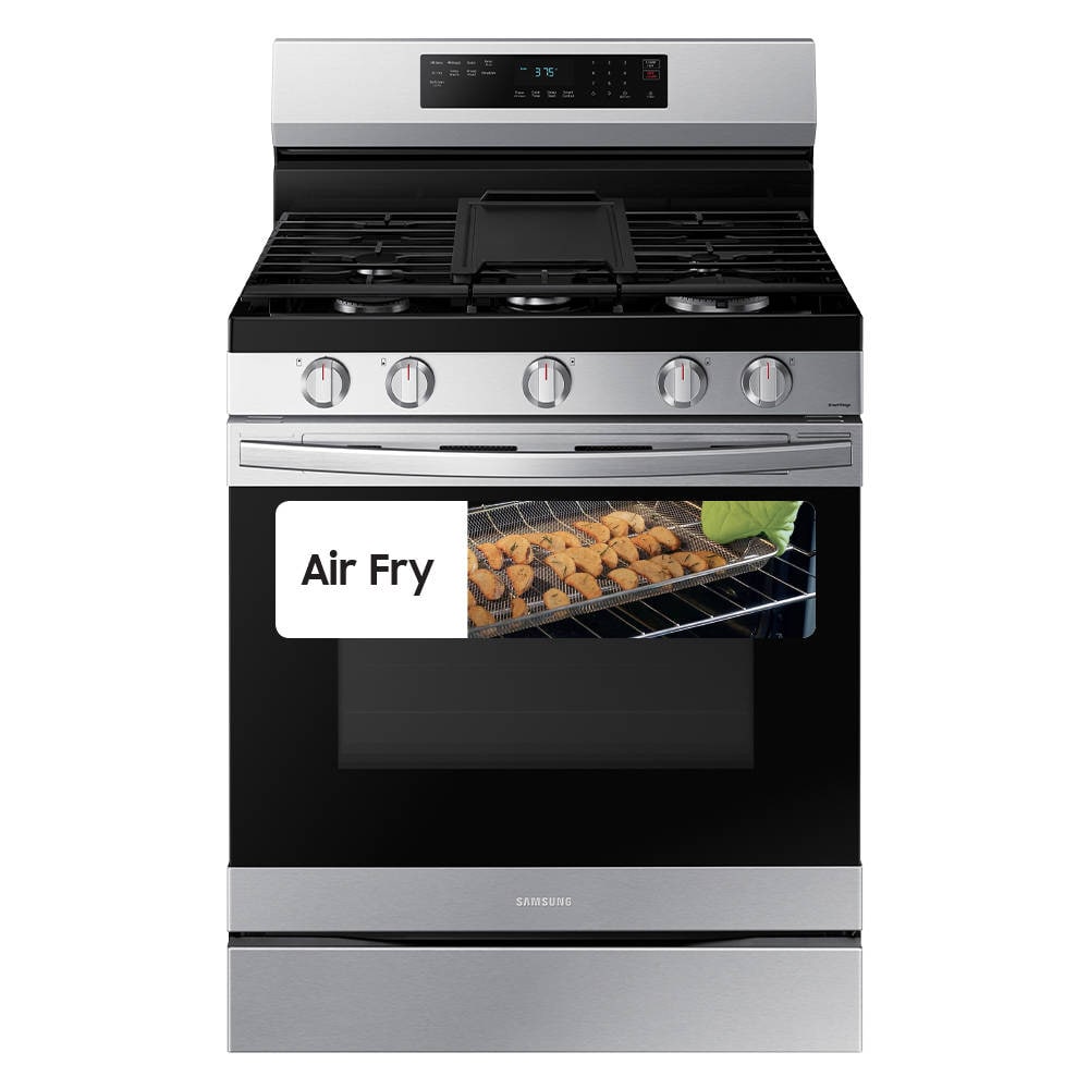 Samsung 30-in 5 Burners 6-cu ft Self-cleaning Air Fry Convection Oven Freestanding Gas Range (Fingerprint Resistant Stainless Steel)
