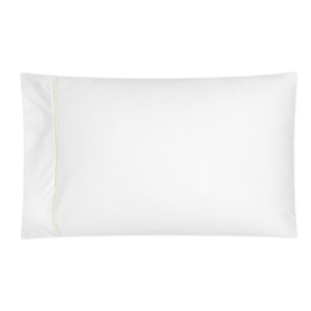 Satin Stitch Hotel Style Cotton Pillow Case, Standard, White/Ivory, Set of 2
