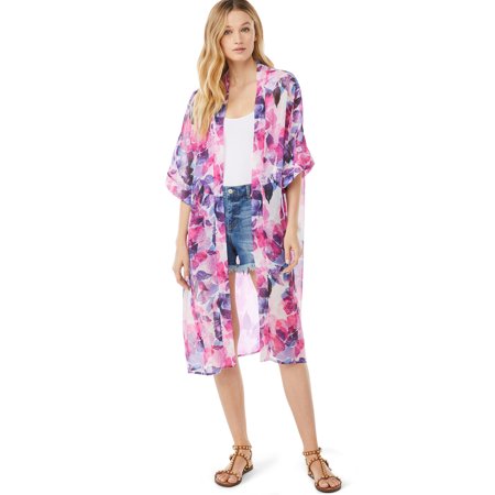 Scoop Elbow-Length Relaxed Fit Floral Everyday Traditional Kimono (Women's) 1 Pack