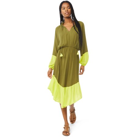 Scoop Women's Colorblocked Midi Dress with Long Sleeves
