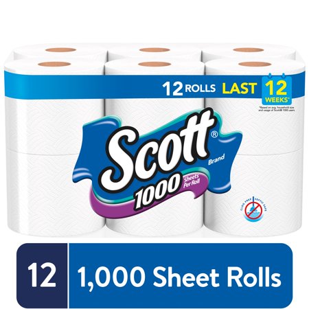 Scott 1000 Sheets Per Roll Toilet Paper, 12 Rolls