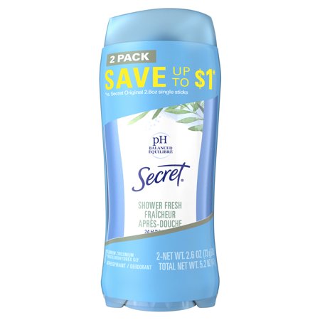 Secret Invisible Solid Antiperspirant Deodorant, Shower Fresh, 2.6 oz, 2 Pack
