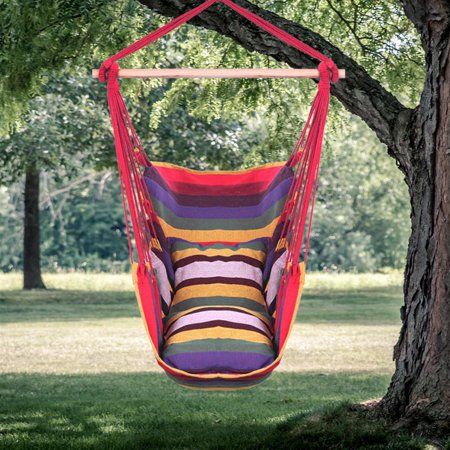 SEGMART Hammock Chair Swing, Hanging Rope Swing for Patio, Porch, Bedroom, Backyard, Indoor or Tree, Hanging Rope Swing Seat with 2 Removable Cushions, Max. Weight 250 Lbs - Rainbow, B4074