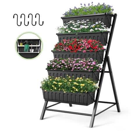 Raised Garden Bed - Vertical Garden Freestanding Elevated Planters 5 Container Boxes AT WALMART