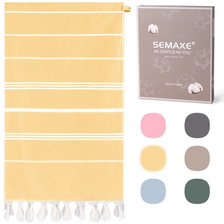 SEMAXE Large Beach Towel (36 x 74), 100% Cotton, Turkish Style, Yellow.