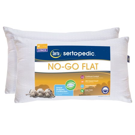 Sertapedic No Go Flat Bed Pillow, 2 Pack, King