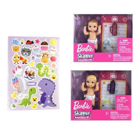 Set of 2 Skipper Dolls Accessories for Barbie Babysitter Inc Story Pack Including Diaper Blanket Baby bottle Role Play With Stickers