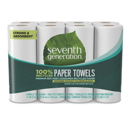 Seventh Generation Paper Towels, Strong & Absorbant, 8 Rolls, 2-Ply, 156-Sheets, 100% Recycled Paper