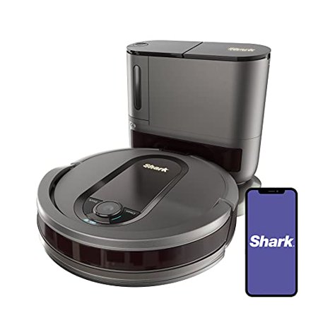 Shark AV911S EZ Robot Vacuum with Self-Empty Base, Bagless, Row-by-Row Cleaning, Perfect for Pet Hair, Works with Alexa, Wi-Fi, Gray