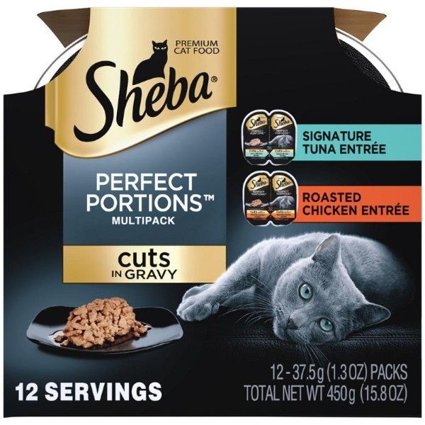 SHEBA PERFECT PORTIONS Wet Cat Food Cuts in Gravy Signature Tuna Entrée & Roasted Chicken Entrée Variety Pack, (6) 2.6 oz. Twin-Pack Trays
