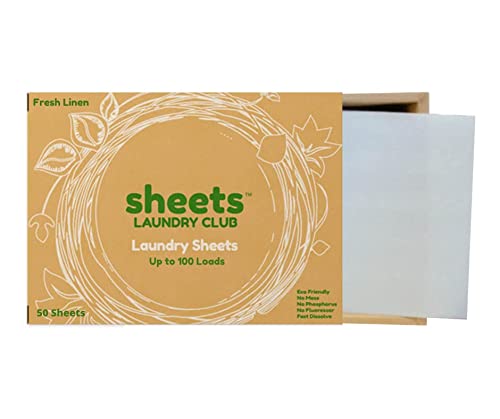 Sheets Laundry Club - up to 100 Loads - 50 Sheets - As Seen on Shark Tank - Laundry Detergent Sheets - Fresh Linen Scent - No Plastic Jug - New Liquid-less Technology - Eco-Friendly Lightweight