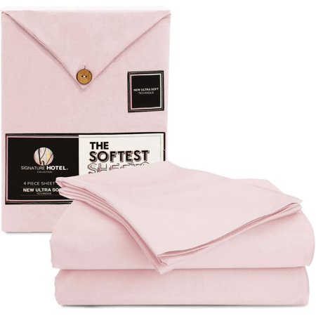 Signature Hotel Collection Bed Sheet Set - 4 Piece Set - The Softest Sheets Ever - Microfiber Material - Luxury Hotel Style Bedding - Wrinkle Free, Deep Pockets, Easy Fit - Blush - Full