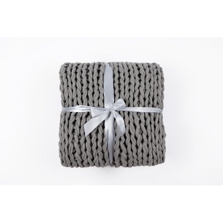 Silver One Super Chunky Knitted Throw Blanket, Gray, 50" x 60"