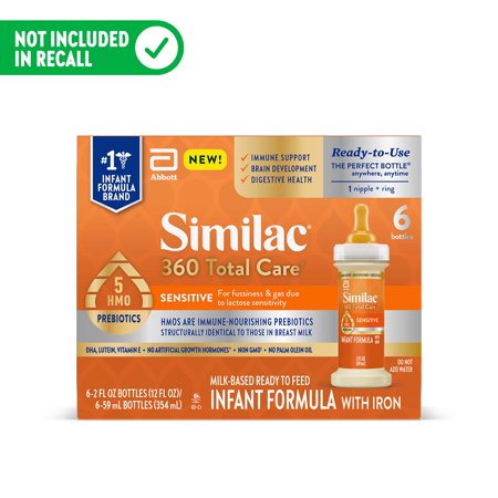 Similac 360 Total Care Sensitive Infant Formula, Ready-to-Feed, 2-fl-oz Bottle Case of 6