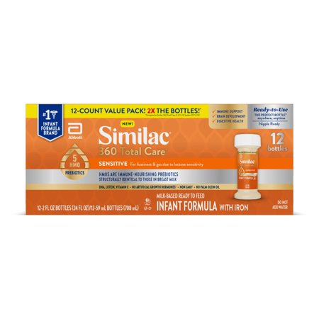 Similac 360 Total Care Sensitive Infant Formula, Ready-to-Feed, 2-fl-oz Bottle Case of 12
