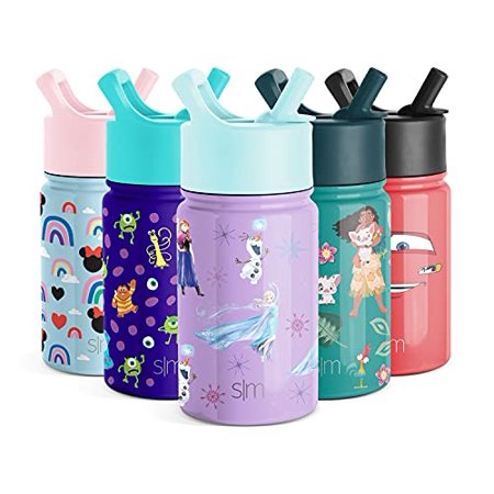 Simple Modern Disney Water Bottle for Kids Reusable Cup with Straw Lid Insulated Stainless Steel Thermos Tumbler for Toddlers Girls Boys, 10oz, Frozen: Sisters (Elsa & Anna)