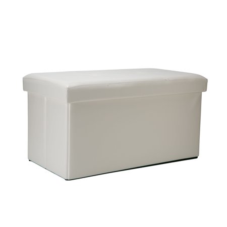 Simplify Faux Leather Double Folding Storage Ottoman in Ivory