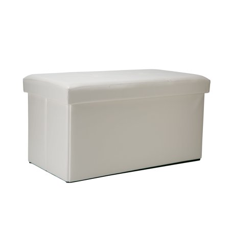 Simplify Faux Leather Double Folding Storage Ottoman In Ivory