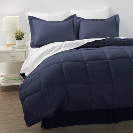 Simply Soft Solid Navy 8 Piece Bed in a Bag, Queen, 90 GSM Microfiber Comforter Set with Sheets, Shams, Pillowcases, and Bed Skirt