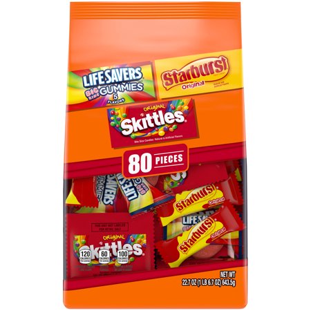 Skittles, Starburst & Life Savers Gummy Variety Pack Fun Size Chewy Candy - 80 Piece Bag