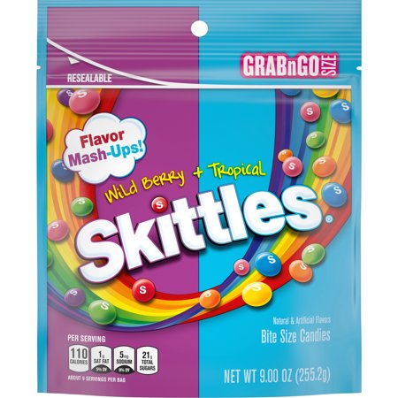 Skittles Wild Berry and Tropical Flavor Mash-Ups Chewy Candy, 9 oz