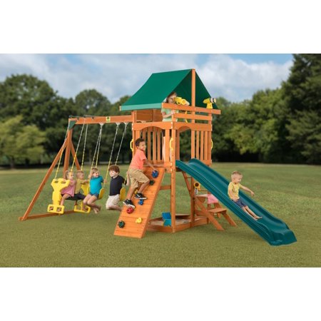 Sky View Cedar Backyard Playset | W: 17'10" D: 9'4" H: 9'9" | w/2-Person Glider & 2 Belt Swings | Binoculars, Steering Wheel & Telescope | Kids Age 3-12 | ASTM Standards | 10-Year Warranty on Wood