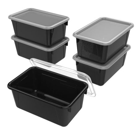 Small Cubby Bin with Cover, Black - Pack of 5