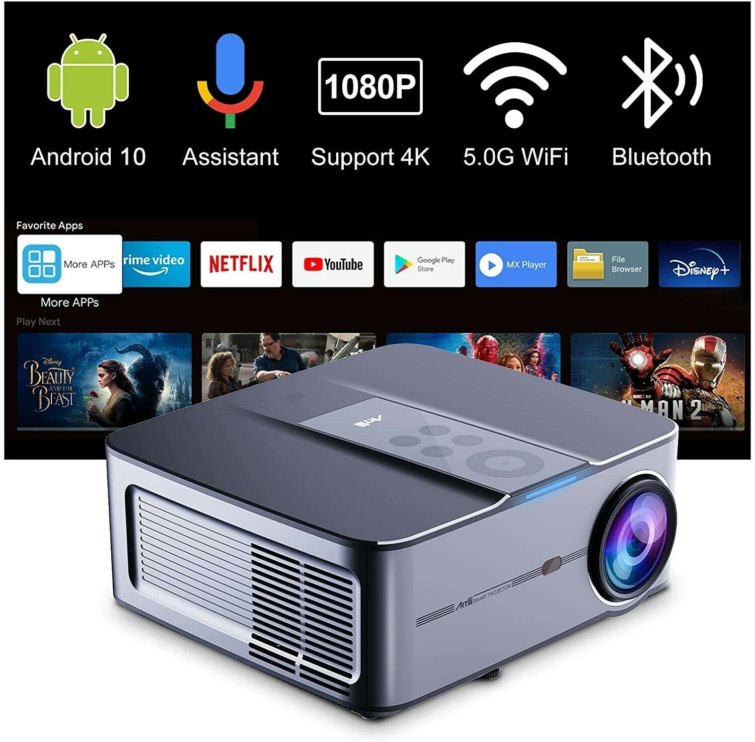 Smart Projector 5G WiFi Bluetooth Artlii Play3 4K Supported Full HD Native 1080P