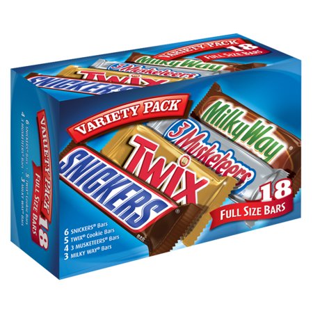 SNICKERS, TWIX, 3 MUSKETEERS & MILKY WAY Chocolate Candy, Halloween Full Size, 18 pieces, 33.31 oz box