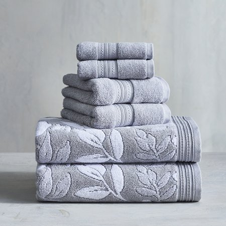 Soft Silver Floral 6 Piece Towel Set, Better Homes & Gardens Signature Soft Collection