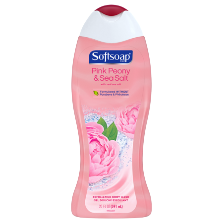 Softsoap Exfoliating Body Wash, Pink Peony and Sea Salt Scrub, 20 Oz