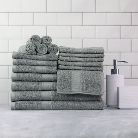 Solid 18-Piece Bath Towel Set, School Grey, Mainstays