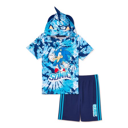 Sonic Boy Cosplay Hooded Top & Shorts Outfit Set, 2-Piece, 4-10