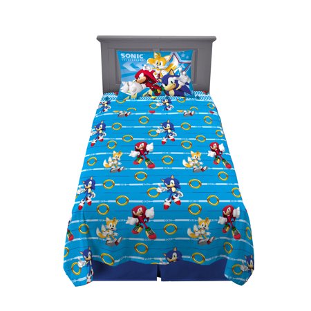 Sonic the Hedgehog Kids Twin Full Sheet Set, Gaming Bedding, Blue, SEGA