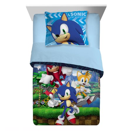 Sonic the Hedgehog Kids Twin/Full Comforter and Sham, 2-Piece Set, Gaming Bedding, Reversible, Blue