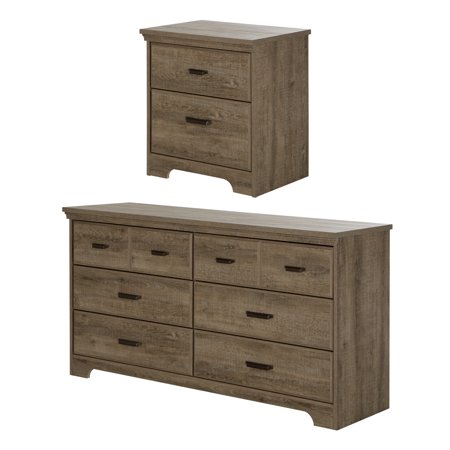 South Shore Versa 6 - Drawer Dresser and 2 - Drawer Nightstand, Weathered Oak