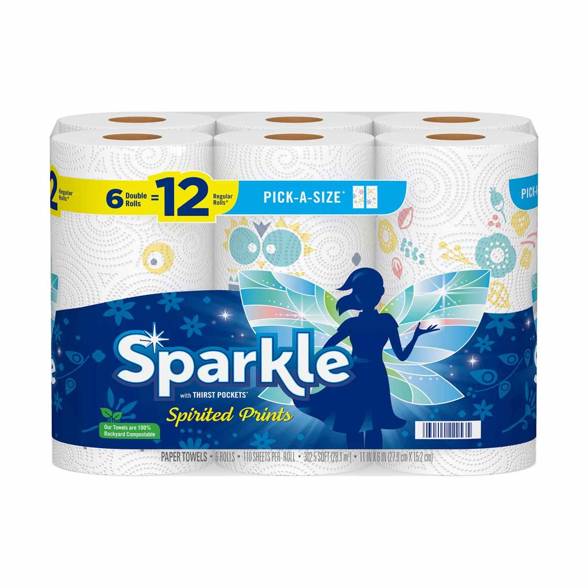 Sparkle® Pick-A-Size® Spirited Prints Paper Towels, 6 Double Rolls = 12 Regular Rolls
