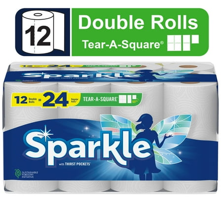 Sparkle Tear-a-Square Paper Towels, 12 Double Rolls, White, Customizable Sheet Size Paper Towel