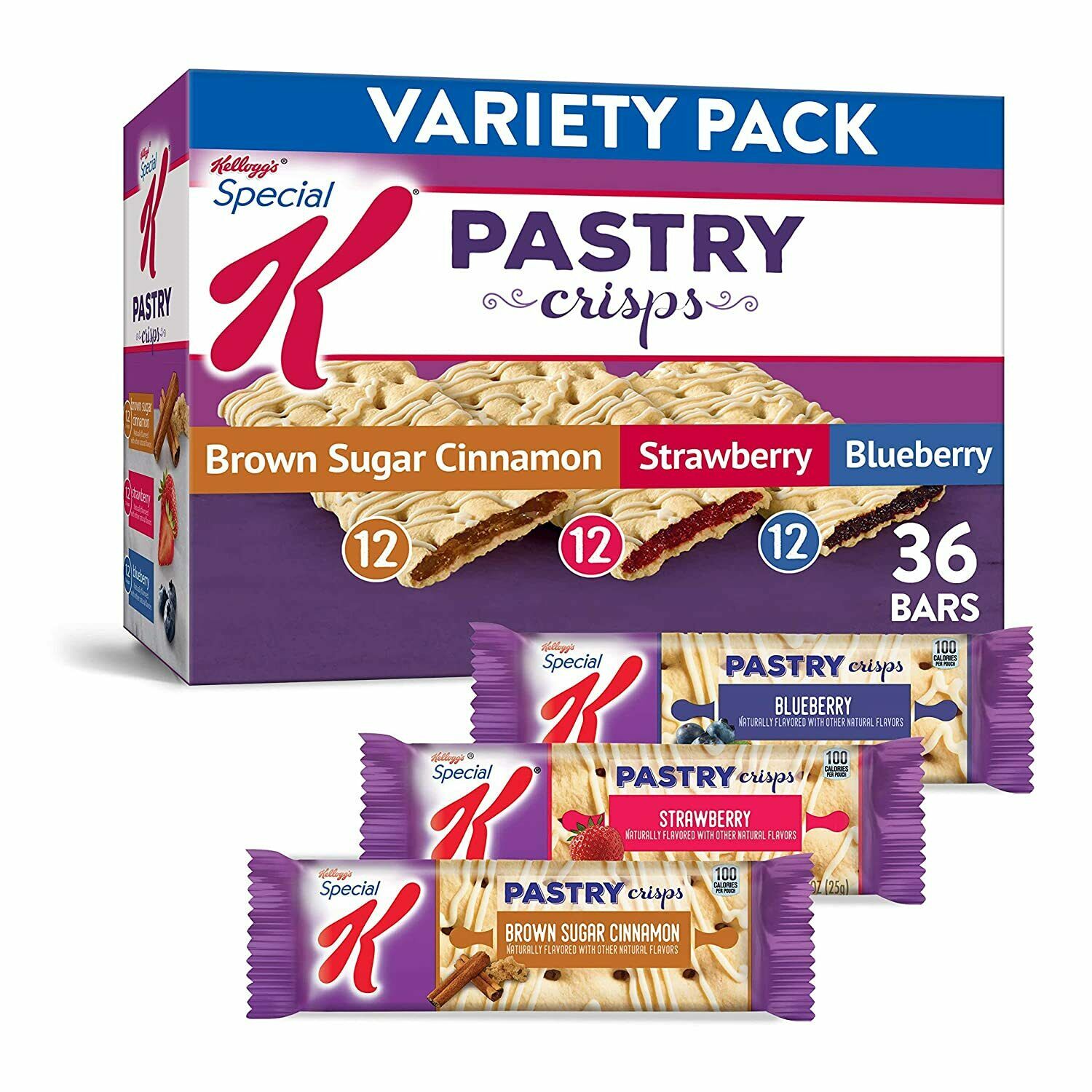 Special K Variety Pack, Brown Sugar Cinnamon/Strawberry/Blueberry Crisps, 36 ct