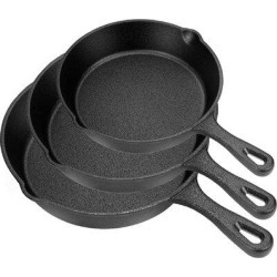 SpicyMedia Cast iron 3 Piece Frying Pan Set w/ Lid Cast Iron in Black/Gray, Size 3.5 H in | Wayfair D2DQ785B087Q5Y49R