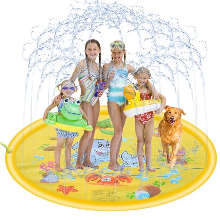 Splash Pad for Kids, 68''Outdoor Swimming Pool Splash Play Pad , Sprinkler Mat Summer Toys for Toddlers, Yellow