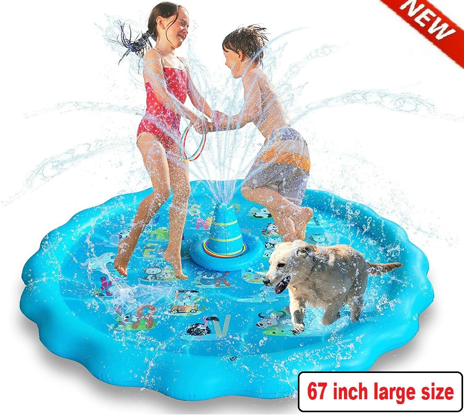 Splash Pad Kids Sprinkler Play Mat 68" Wading Pool Summer Toddlers Outdoor Toys