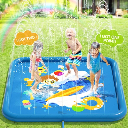 Splash Pad Sprinkler for Kids Toddlers, Splash Mat Toys 68" Square Blue