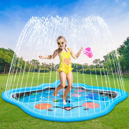 Splash Pad Sprinkler SuSenGo 82.68'' Huge Splash Water Pad Outdoor Swimming Pool Water Toys Play Mat for kids Toddlers, Devil Fish Shape