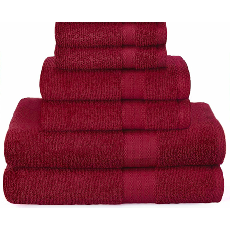 SPRINGFIELD LINEN 6 Pieces Set Towel BURGUNDY 2 BATH TOWELS, 2 HAND TOWELS AND 2 WASHCLOTHS