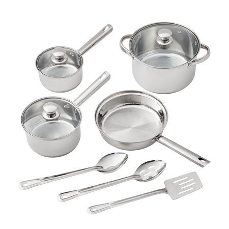Stainless Steel 10pc Set, Kitchen Set, Cookware Set, Pots and Pans Set, Mainstays Brand