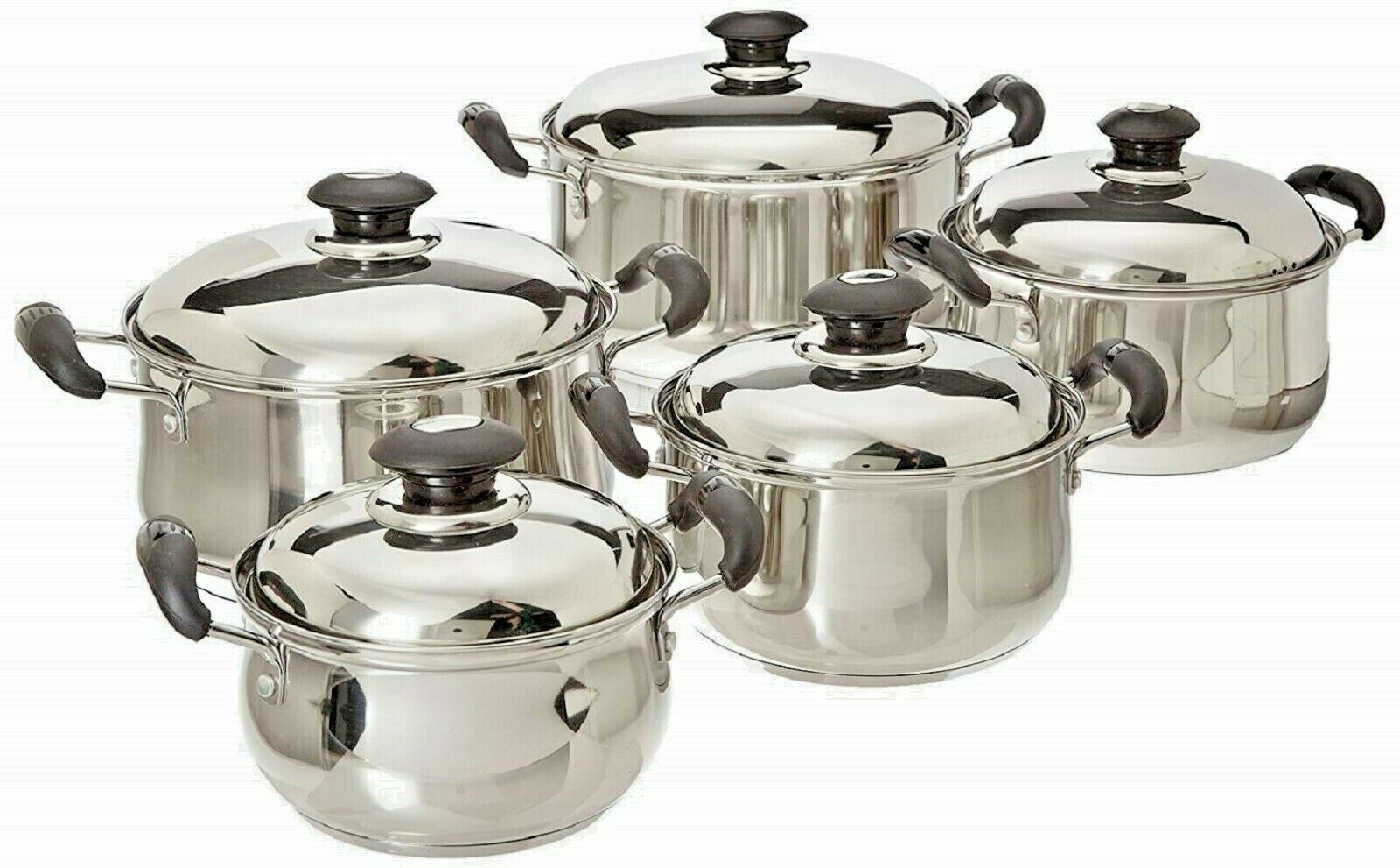 Stainless Steel Cookware Set Pots Sauce Pans 10 Pieces, Silver