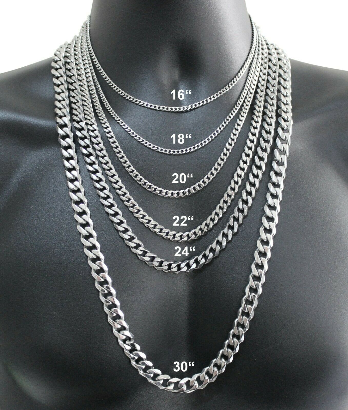 Stainless Steel Cuban Curb Chain Silver 16"-30" Men Choker Necklace 3/5/7/9/11mm