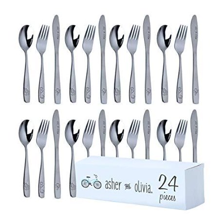 Stainless Steel Kids Silverware Set - 24-Piece Toddler Utensils with 8 Forks, 8 Spoons and 8 Kid-Friendly Knives - Flatware Metal Cutlery Set for Preschooler Baby Child Toddler Self Feed